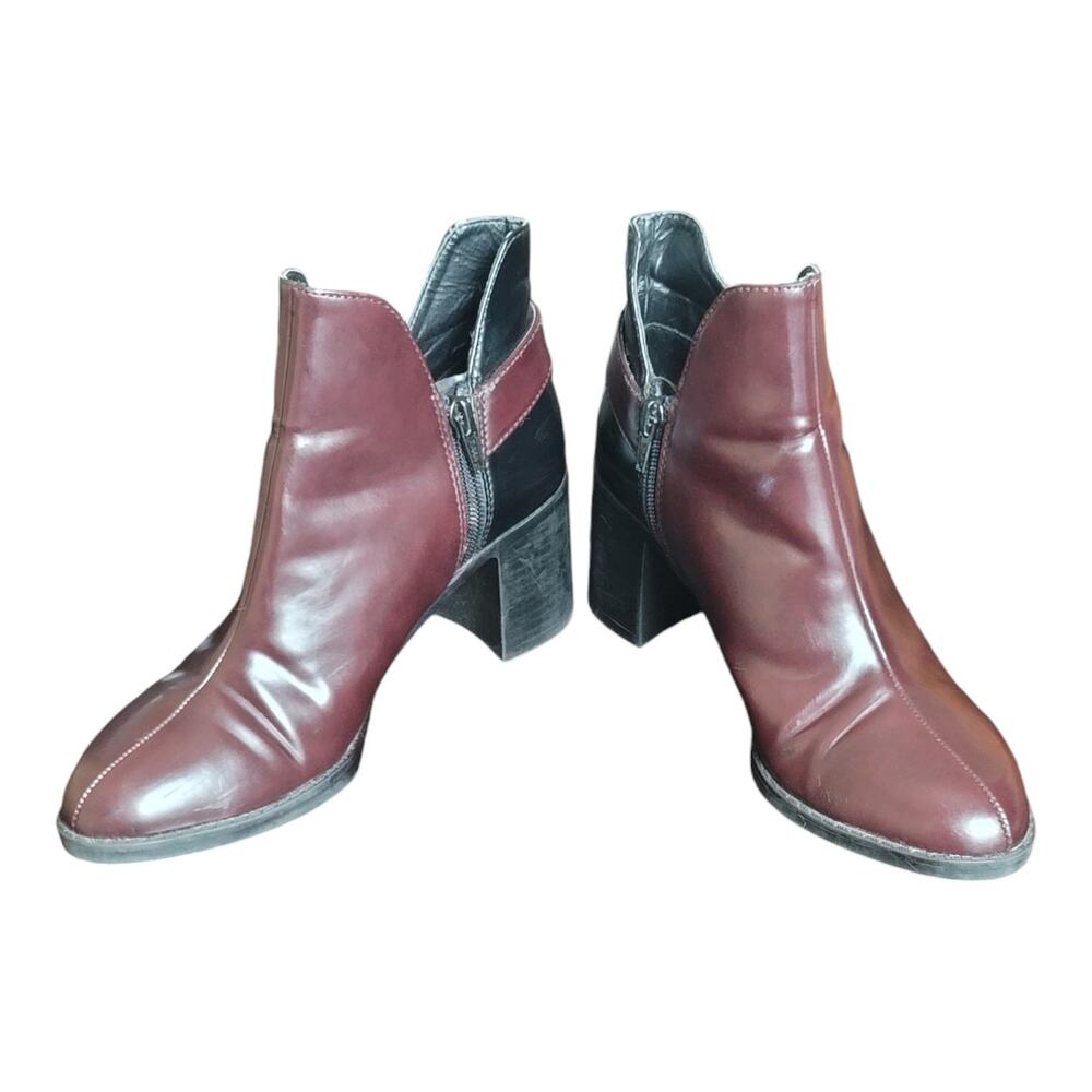 Zara Trafaluc Women's Burgundy Black Leather Zip Ankle Boots EUR 35
